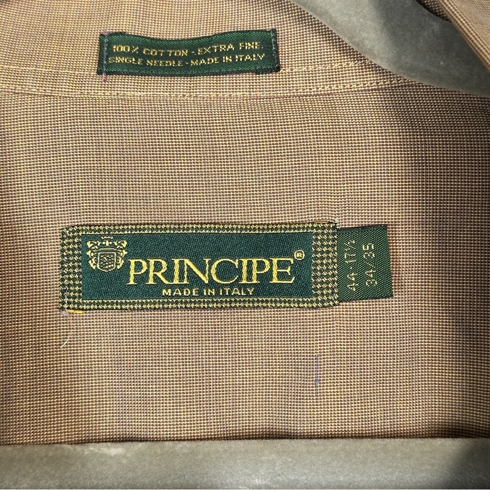 Principe Italian Cotton Dress Shirt Extra Fine Single Needle Camel Neutral XL - Picture 3 of 11